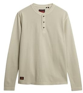Superdry Mens Waffle Long Sleeve Henley Top T-Shirt, Light Stone Beige, M