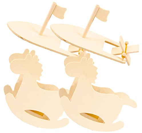 DIKACA 4 Stück Diy-graffiti-modell Unbemaltes Schaukelpferd Unbemaltes Segelboot Unfertiges Schaukelpferd Leeres Schaukelpferd Unvollendet Nautisch Kunsthandwerk Malen Holz Student