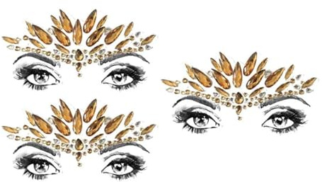 3 Stückt Gesicht Glitzerstein gold Gesicht Edelsteine Aufkleber Glitter Strasssteine Gesicht Make-Up BFG34x3