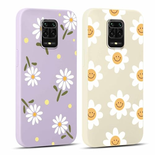 Yoedge 2 × Funda para Xiaomi Redmi Note 9 Pro/9 Pro MAX/Note 9S 4G 6,67, Púrpura Carcasa para Teléfono Móvil con Flores Lindo Dibujos Aesthetic Cover, Soft Cristal Caja de Silicona Case, Flor