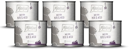 MjAMjAM - Premium Nassfutter für Katzen - DUO von guter Pute & Wild an Apfelstückchen, 6er Pack (6 x 200g), getreidefrei mit extra viel Fleisch