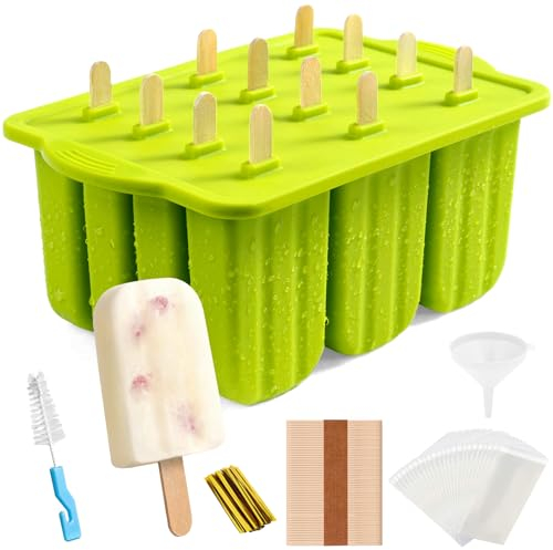 FAMKEEP Moldes para Helados de Silicona,Molde para Helados y Polos,Set de Moldes para Polos,Moldes para Polos DIY sin BPA,Moldes para Polos para Niños,Moldes Reutilizables para Polos