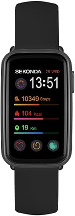 Sekonda Track Unisex Smartwatch Watch 26mm dial, Black, Silicone Strap | Heart rate monitor, sleep tracking, step counter, call & message alerts, find my phone - Water Resistance IP68