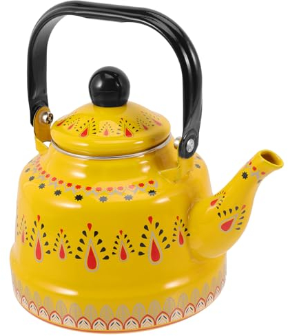 Luxshiny Tetera Esmaltada Tetera Agua Jarra Té Teteras Tetera China Vintage Tetera Esmaltada Para Estufa Tetera Tetera Esmaltada Tetera Cocina Tetera Amarilla 1. 7L