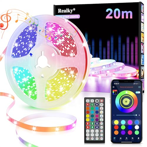 LED Strip LED Streifen RGB LED Band, LED Lichterkette 20m mit Fernbedienung & App & Musik Sync, LED Leiste mit Stripes Timer-Einstellung Dimmbar Farbwechsel für Zimmer, Küche, Party, Deko, Gaming, TV