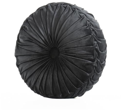 Ueiwffzo Rund Kürbis Kissen 35 cm Samt Wurfkissen Samt Bodenkissen Rund Gefüllt Kissen Sitzkissen Dekokissen für Couch Sofa Bett Wohnzimmer (Schwarz)