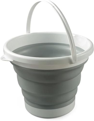 König Design Faltbarer Eimer Rund - Platzsparend & Robust - BPA-frei, Ergonomischer Griff - Haushalt, Outdoor (Grau, 10 Liter)