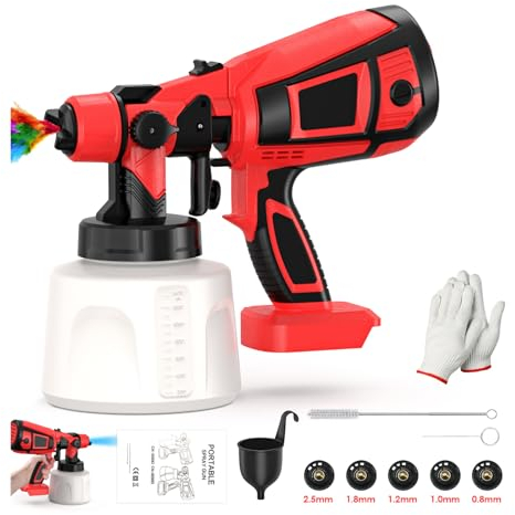 Spruzzatore di Vernice Elettrico Portatile Compatibile con Batteria Makita 18-21V, a Spruzzo con 5 Ugelli per Pareti Mobili Recinzioni (Senza Batteria)