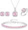 EVER FAITH Hochzeit Quadrat Cubic Zirkonia Schmuck Sets für Braut Brautjungfer, Glamour Anhänger Halskette Ohrringe Tennis Armband Offene Ring für Damen Rosa