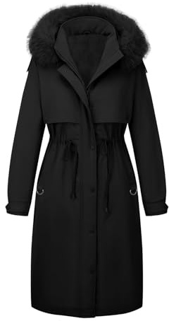 Geschallino Giacca parka da donna taglie forti Cappotto invernale lungo con cappuccio e cerniera