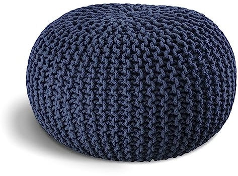 ELYFLAIR® handgefertigter Strickhocker Ø 55cm o. Ø 45cm I Sitzpouf Sitzpuff Bodenkissen Sessel Kissen Sitzhocker Sitzsack - mit eleganter Grobstrick-Optik - Dekoration Interieur (Dunkelblau, Ø 45cm)
