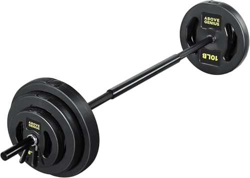 AboveGenius Barbell Weight Set, 45 LB Adjustable Free Weights Bar Set for Home Gym Strength Training, Full Body Workout, Muscle Building, Home Fitness Weight Lifting Equipment