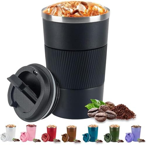 Eastrise Travel Mug,Insulated Coffee Cup with Leakproof Lid,Reusable Travel Coffee Mug,Stainless Steel Coffee Cup for Hot or Cold Drinks(Black/18oz)