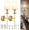 Battery Operated Wall Lights, Rechargeable Wall Sconces Set of 2 with Remote 5000mAh Battery Powered Wall Lights Dimmable with Fabric Shade LED for Bedroom Indoor Wall Decor