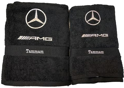 Generisch Handtuch Duschtuch, Set Geschenk Mercedes Baumwolle Bestickt, personalisiert NEU (schwarz, Duschtuch 70x 140)