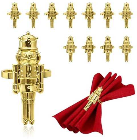 Nutcracker Napkin Rings Set of 12 Walnuts Soldier Napkin Holders Gold Christmas Napkins Ring Buckles for Xmas Halloween Thanksgiving Wedding Party Table Setting Decoration