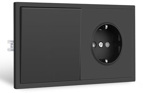 CNBINGO Interruptor de luz con enchufe, enchufe doble negro con interruptor de luz, enchufe de pared empotrado