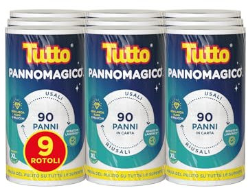 Tutto Pannomagico, Confezione da 9 Pezzi, 90 Panni Ultra Assorbenti e Resistentissimi, Ideali per la Pulizia di Ogni Superficie, Lavabili e Riutilizzabili Più di 20 Volte, 100% Made in Italy