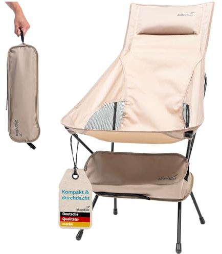 Skandika Campingstuhl Solig | Klappstuhl faltbar, bis 120 kg belastbar, Stahlrahmen, Rückenlehne gepolstert, Mesh-Einsätze | Campingstühle, Klappstühle, Stuhl für Camping, Outdoor, Balkon (Beige)