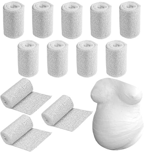DGMI Bende Gessate Calco Pancione per Modellismo e Maschere, 12 Rotoli 10cm x 270cm Garze Gesso, Asciugatura Rapida per Pelle, Viso, Corpo, Modelli Artistici e Applicazioni Mediche