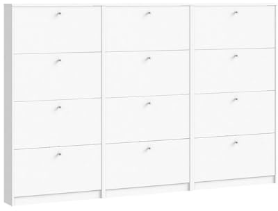 ebuy24 Escape mit 12 Klappen Breite 225 cm, Höhe 148 cm Weiss – Schuhschrank – B225xH148xT17 – beschichtete Spanplatte – Farbe Weiß – platzsparend schmal – Klappbar/faltbar – modern – für Flur &