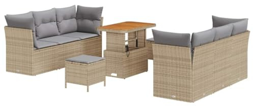 vidaXL Garten-Sofa-Set mit Kissen 9 pcs Beige und Hellgrau, Garten und Terrasse, Outdoor Möbel, UV-beständige Materialien, abnehmbare Kissen, modulares Loungeset