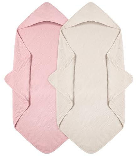 Peepeemax Kapuzenhandtuch Baby 2er-Pack, Musselin Baumwolle Baby Handtuch Kapuze, Ultraweiche und Saugfähige Babyhandtuch mit Kapuze, 76x76cm (Rosa)