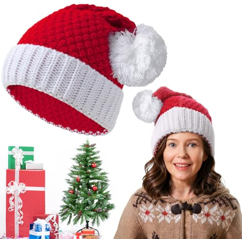 FUKPO Weihnachtsmütze Rot Weiß, Weihnachtsmützen Erwachsene Nikolausmütze Weihnachten, Weihnachtsmann Mütze Damen Weihnachtshut Weihnachtsmannmütze Herren Nikolausmützen Weihnachts Mützen