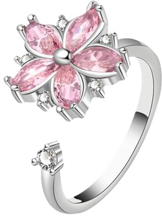 Blumenring – verstellbares Kupfer-Rosa-Zirkon-Design | -Spinner-Fidget-Ring mit rotierenden Blütenblättern, Stressabbau-Schmuck für ruhige Konzentration – F?ower Rin? für Frauen | Meditation und