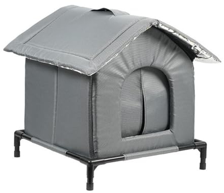 F Fityle Niche d'Extérieur pour Chat, Abri pour Chat d'Extérieur Résistant aux Intempéries, Niche Hivernale avec Isolation Aluminium, Cabane Chats avec Pieds Surélevés, pour Petit Animal Errant, M