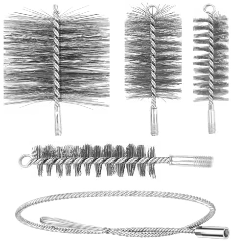Topsky 5-teiliges Kamin-Ofenrohrbürsten Set mit Stahldraht | Bürstengrößen 30/50/80/150mm, inkl. 1m Stahldraht, geeignet für Kamin, Ofenrohr und Rauchrohr