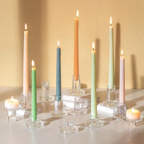 Glasseam Kerzenständer Stabkerzen Stabkerzenhalter Glas, 12 Stück | 3 Höhen (3.5/5.5/7.5 cm), Dickes Glas, Für 2.2 cm Stabkerzen, Tischdeko, Wohnzimmer, Hochzeit Dekoration