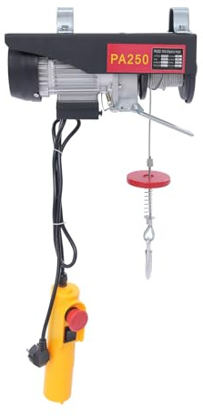 TFGXUE Elektrische Seilwinde 125kg bis 250kg, 550 W Flaschenzug 18 m Stahlseillänge, Einseilmodus/Zweiseilmodus, Motor aus Alu, Seilhebezug Kettenzug mit Kabelgebundener Fernbedienung