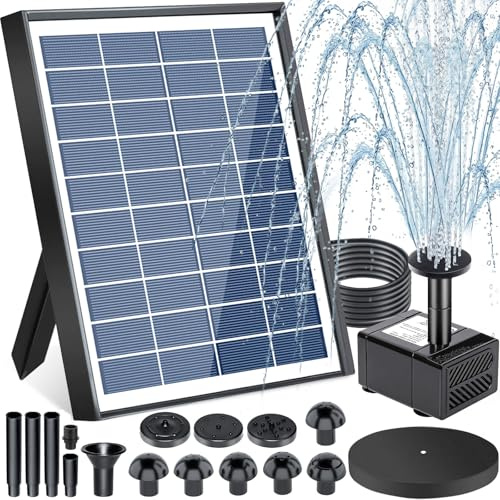 ZQEJEFD Fontana Solare 6,5W, Pompa Solare per Fontane, Kit Fontana per Laghetto con Pannello Solare con 9 Effetti Ugelli, per Laghetto da Giardino, Bagno degli Uccelli, Vasca per Pesci, Piscina