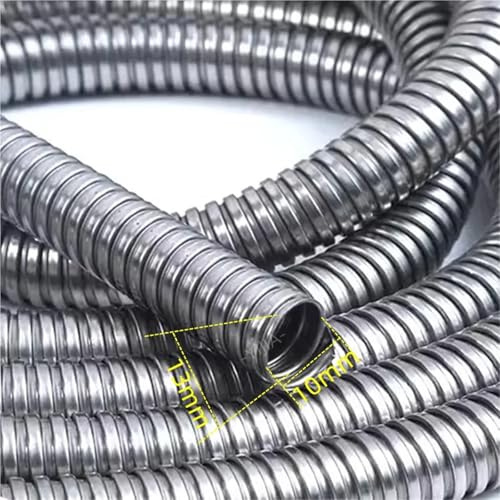 Gaines de Câbles,Gaine Cable Informatique Tuyau ondulé en Acier Inoxydable 304 de 1 m (4 à 13 mm), Gaine Protection filetée Anti-Rats, quincaillerie for la Maison(10mm)