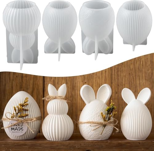 Silikonformen Gießformen Ostern, 2026 Neu Silikonform Ostern Hase, Gipsformen Zum Gießen, Gießformen Frühling Ostereier Epoxidharz Formen für DIY Bastelarbeiten, Gips, Kerzen (4PC)