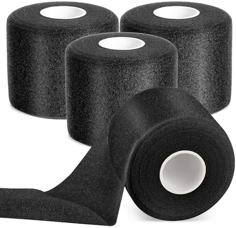4 Rolls Schaumstoff Tape, Pre Wrap Tape, Schaum Sports Tape Baseball Handgelenk Band Athletische Knöchel Band Pre Wrap Stirnbänder Atmungsaktive Pre Wrap Tape Bandrolle für Handgelenk Knöche (Schwarz)