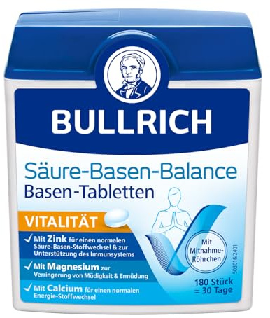 Bullrich Basentabletten mit Zink | vegan | 180 Stück | Basische Mineralstoffe | Mit Calcium & Magnesium | Als Nährungsergänzungsmittel