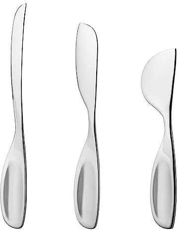 Georg Jensen Alfredo Käsemesser Set mit Flachem Griff und Dünner Klinge - Entworfen von Häberli Alfredo - Elegantes Tafelgeschirr Besteck - 3 Stück