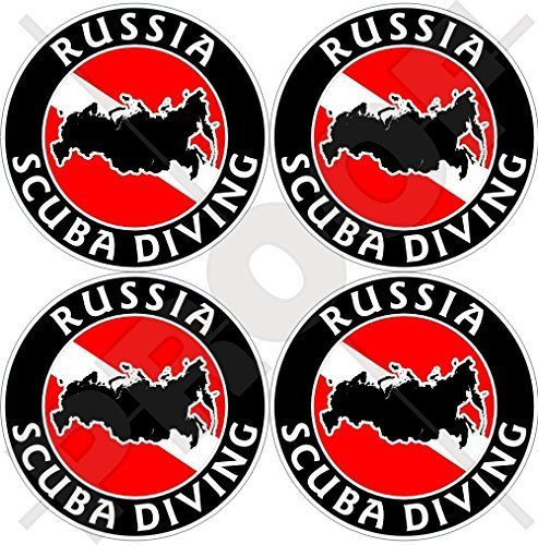 RUSSLAND SCUBA DIVING Flagge-Russische Kartenform 50mm Rundschreiben, Auto & Motorrad Aufkleber, x4 Vinyl Stickers