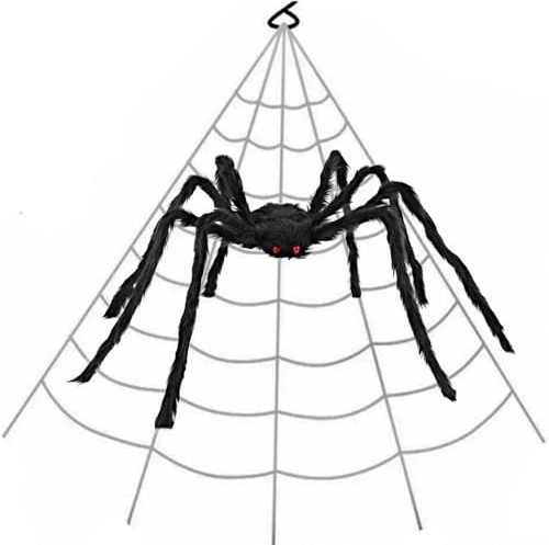 AISENO Halloween-Dekorationen, 508 cm Spinnennetz und 198,1 cm riesige Spinne, virtuelle, realistische, haarige Spinne für Innen- und Außendekoration