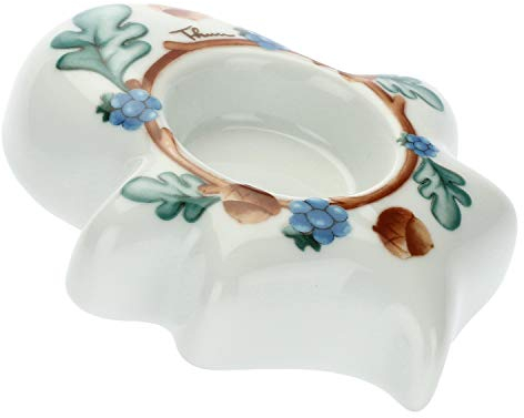 THUN - Porta Candela a Forma di Foglia - Linea Preludio d'inverno - Porcellana - 10x12,96x3 cm h; Foro per Candela Ø 4,2 cm