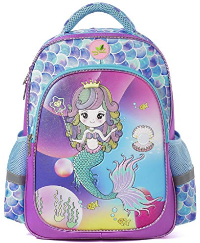 Schulrucksack für Mädchen und Jungen, groß, 40 cm, lässig, Cartoon-Rucksack, Meerjungfrau-Pailletten, Cartoon