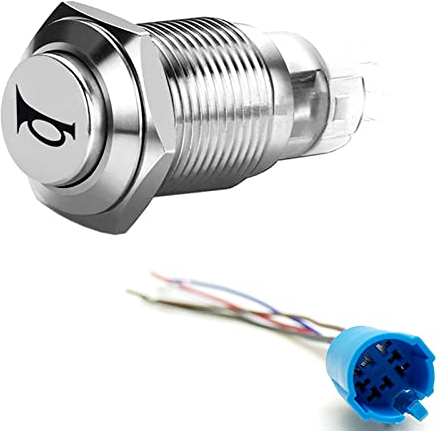 YIYIDA Druckknopfschalter Auto-Hupenschalter Momentschalterschalter 12V DIY Schalter 16 mm Rote LED Ein / Aus-Reset-Schalter Taste Metalllautsprecher Hupenschalter Power Metal Kippschalter mit Buchse