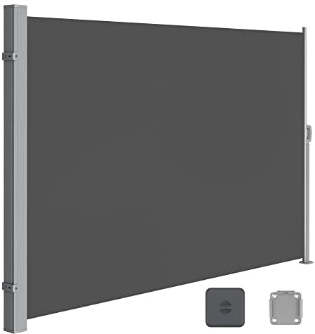 SONGMICS Seitenmarkise mit Stahl-Kasten, rostbeständig, ausziehbar, 200 x 400 cm, Windschutz, Sonnenschutz, Blickdicht, Seitenrollo, für Balkon, Terrasse, Garten, anthrazit GSA204G02