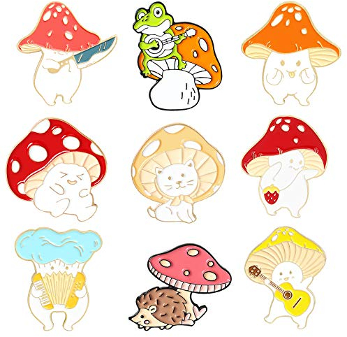 Niedliche Emaille-Broschennadeln, Cartoon-Pilz-Broschen, Katze, Frosch, Igel, Tierpflanze, Brosche für Rucksack, Kleidung, DIY, Party-Dekoration, Emaille, Emaille