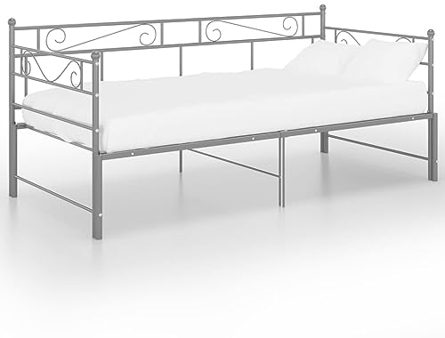 vidaXL Ausziehbett Sofabett Ausziehsofa Bettgestell Tagesbett Schlafsofa Gästebett Bett Metallbett Bettsofa Sofa Couch Grau Metall 90x200cm