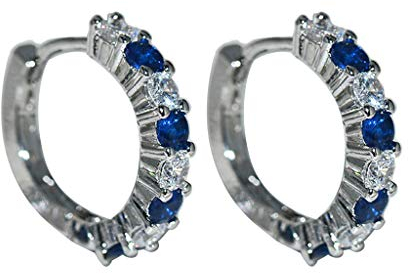 Buwei 925 Sterling Silber Creolen Blauer Saphir und weißer Strass für Frauen