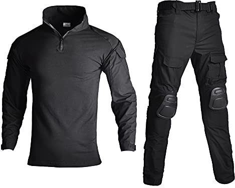 Lilychan Tactical Military Suits für Herren Langarm-Rip-Stop-Uniformen Combat Shirt und Pants Elbow Knee Pads (Schwarz, m)