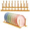 HonGien 2Pcs Bamboo Plate Racks, Stand Pot Lid Holder, Dish Racks, Kitchen Cabinet Organizer for Bowl, Tableware, Cups, Cutting Board, CD, Book (8 Slot)